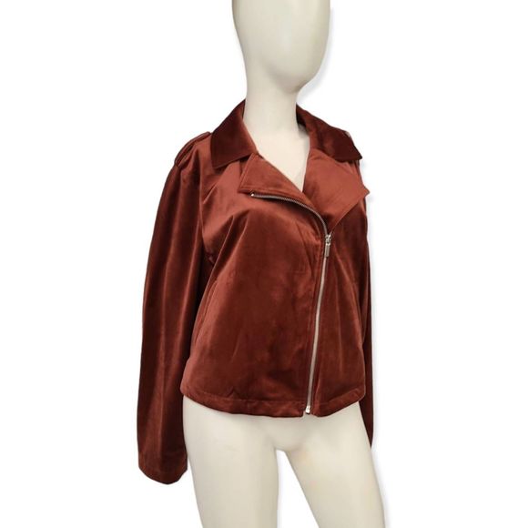 Lauren Conrad Chic Burghandy Faux Suede Moto Jacket large - Picture 2 of 10